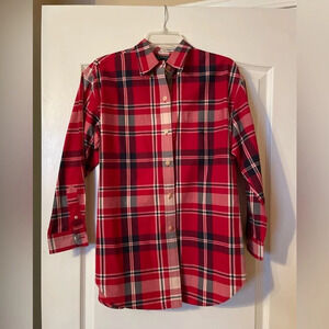 Lauren by Ralph Lauren Tartan Plaid Embroidered RLL Red Navy Chest Pocket Shirt
